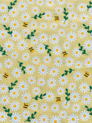 Tecido Tricoline Abelhinha Fundo Amarelo  Corte 50cmX1,50m