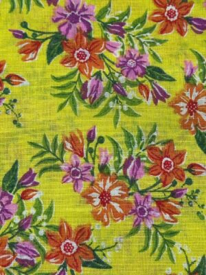 Tecido Chita Estampa Floral Fundo Amarelo 50cmx1,40m