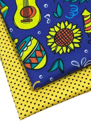 Tecido Tricoline Estampado Junino e Poá Kit 2 Cortes 50cmx1,50cm