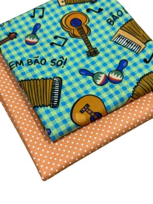 Tecido Tricoline Estampado Junino e Poá Kit 2 Cortes 50cmx1,50cm